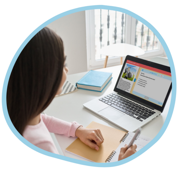 A girl completing a comprehension activity