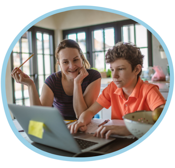 Homeschooling on Desk Mother and Son